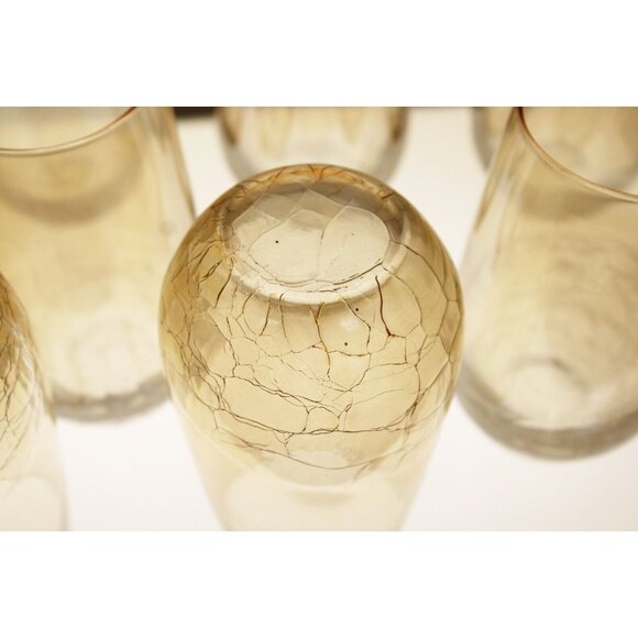 8 Pier One Crackle Lusterware Stemless Wine Hiball Glasses Drinking Amber Tall - Picture 6 of 6